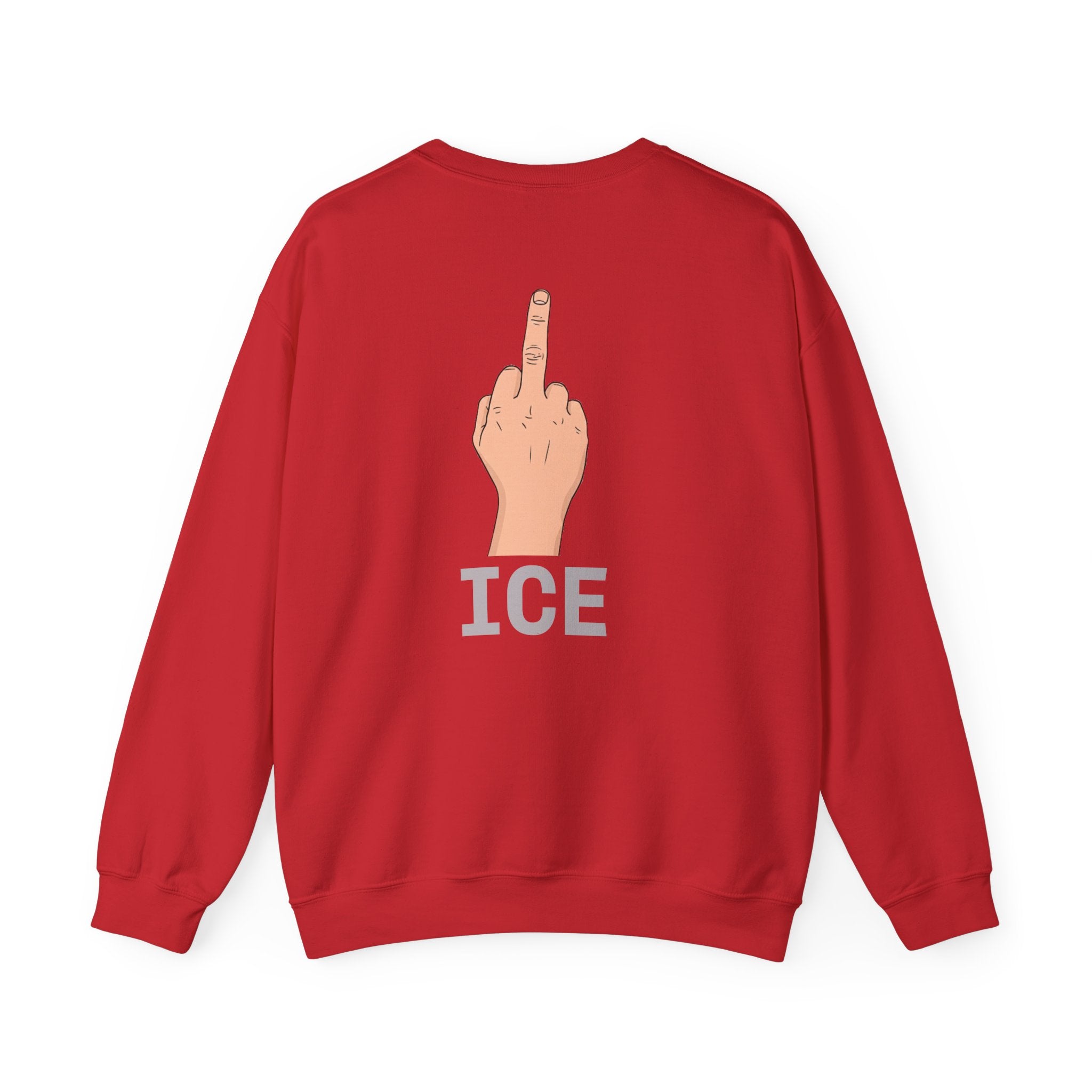 Crewneck Sweatshirt —  Middle Finger Graphic with "ICE" Text, Edgy Streetwear Pullover