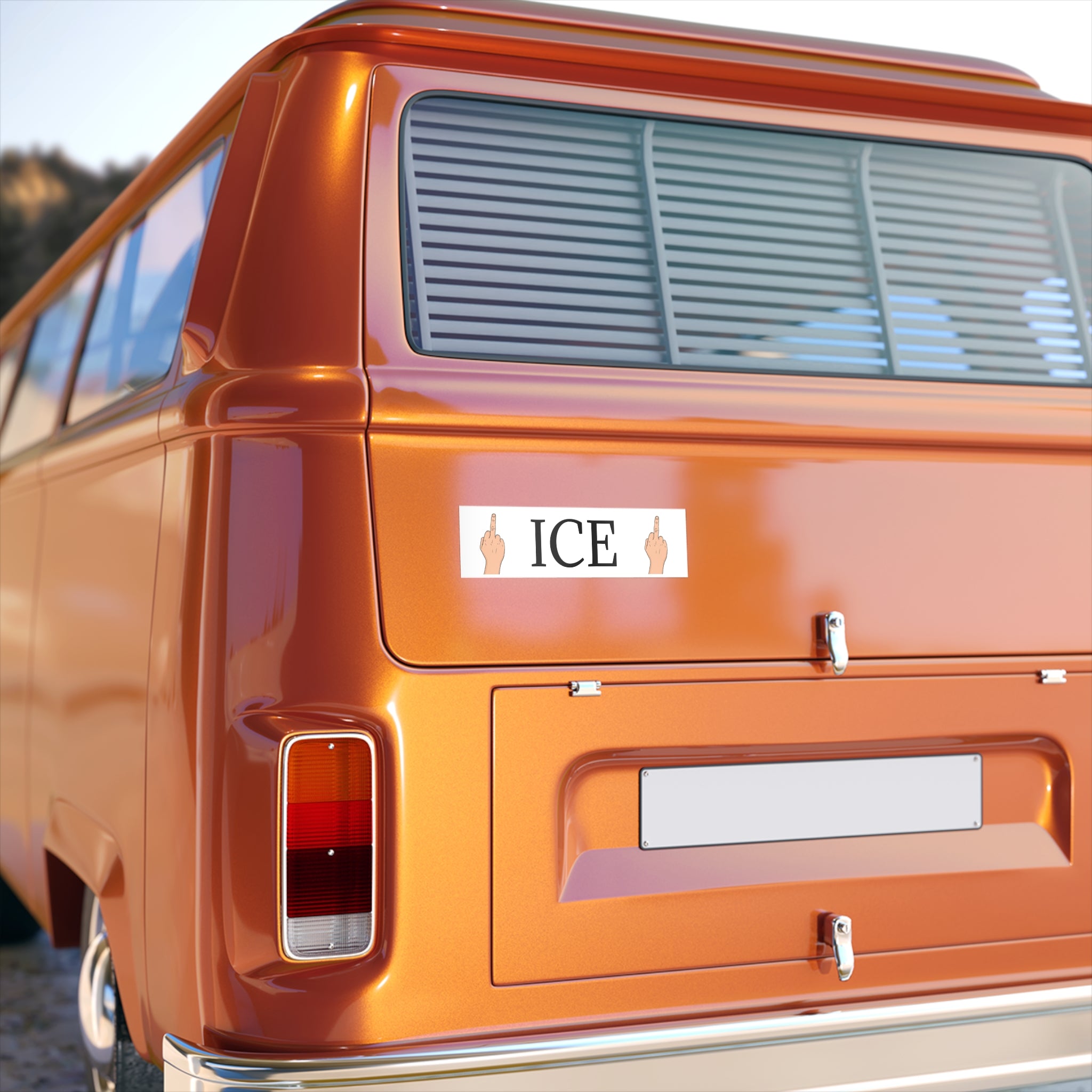 Bumper Sticker — 'ICE' with Middle Finger Graphics, Humorous Anti-ICE Protest Decal