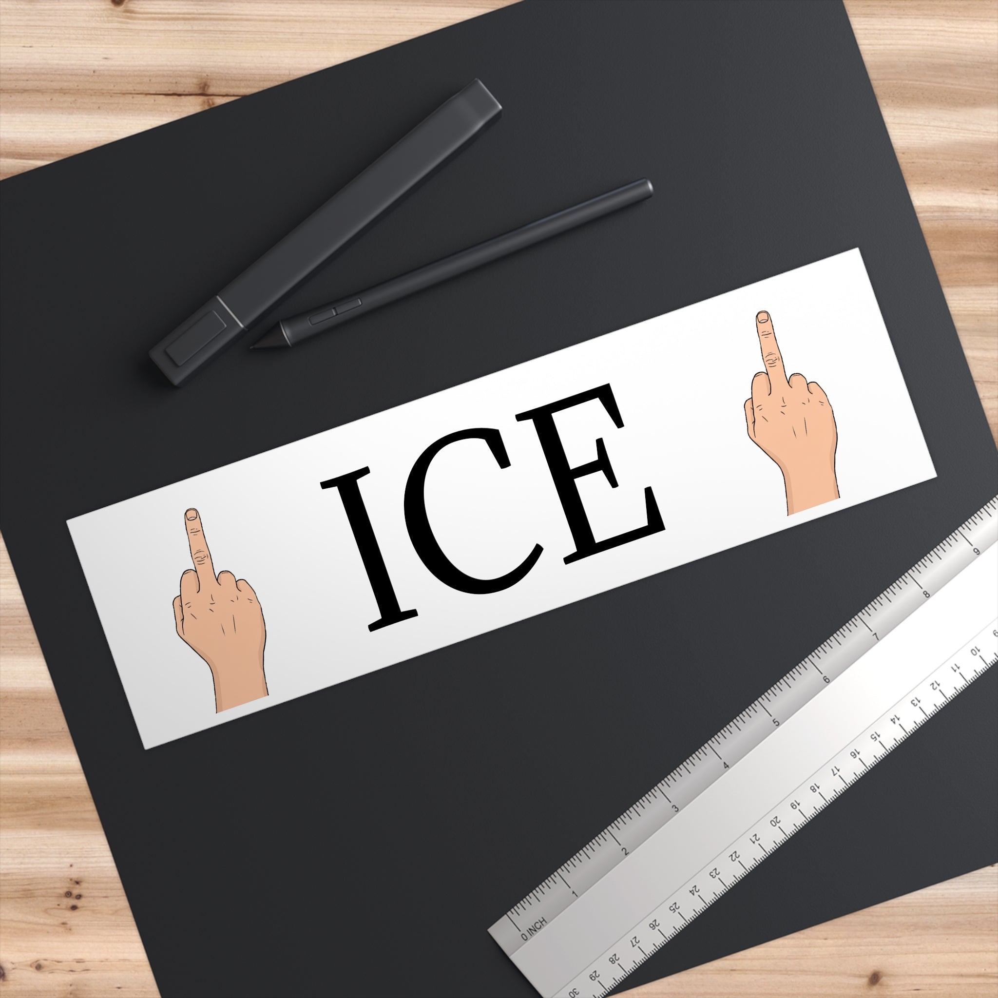 Bumper Sticker — 'ICE' with Middle Finger Graphics, Humorous Anti-ICE Protest Decal